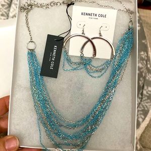Kenneth Cole Silver and turquoise chain necklace and earrings NWT